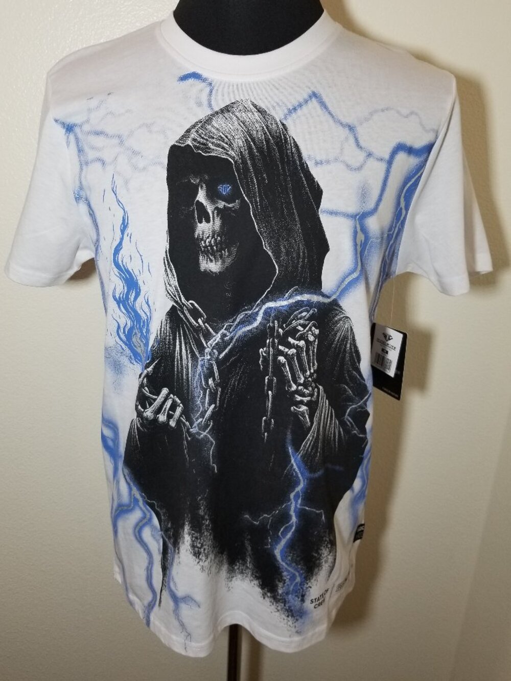 SOC by State of Crew Mens Medium White T-Shirt Grim Reaper Skeleton Street NWT